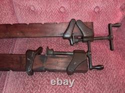 Vintage Pair Of 60 Inch Clean, Wooden & Cast Iron Bar Clamps, Woodworking