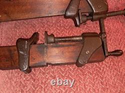 Vintage Pair Of 60 Inch Clean, Wooden & Cast Iron Bar Clamps, Woodworking