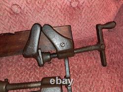 Vintage Pair Of 60 Inch Clean, Wooden & Cast Iron Bar Clamps, Woodworking