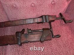 Vintage Pair Of 60 Inch Clean, Wooden & Cast Iron Bar Clamps, Woodworking