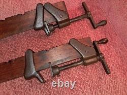 Vintage Pair Of 60 Inch Clean, Wooden & Cast Iron Bar Clamps, Woodworking
