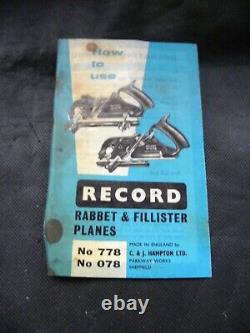 Vintage Record No 778 Improved Rabbet Plane Complete (212)