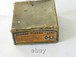 Vintage Record Plough Plane 043 Very Good original 3 Cutters Box Depth Stop