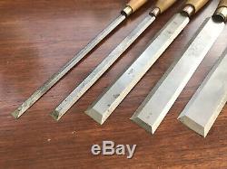 Vintage Set Bevel Edge Paring Chisels Woodwork Tools