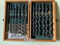 Vintage Set Irwin Drill Brace Bits Tool Wood Auger withBox Carpenter's Woodworking