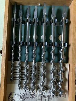 Vintage Set Irwin Drill Brace Bits Tool Wood Auger withBox Carpenter's Woodworking