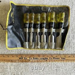 Vintage Set Of 6 Stanley No. 60 Woodworking Chisels With Tool Pouch