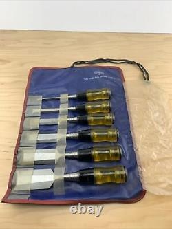 Vintage Set Of 6 Stanley No. 60 Woodworking Chisels With Tool Pouch