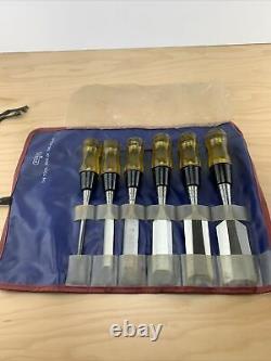 Vintage Set Of 6 Stanley No. 60 Woodworking Chisels With Tool Pouch