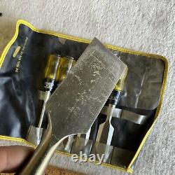 Vintage Set Of 6 Stanley No. 60 Woodworking Chisels With Tool Pouch