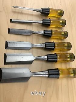 Vintage Set Of 6 Stanley No. 60 Woodworking Chisels With Tool Pouch