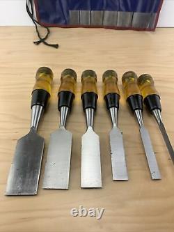 Vintage Set Of 6 Stanley No. 60 Woodworking Chisels With Tool Pouch