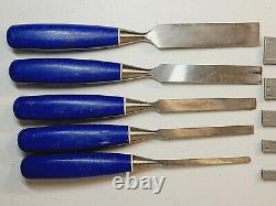 Vintage Set of Five Marples Blue Handle Woodworking Paring Chisel Set England