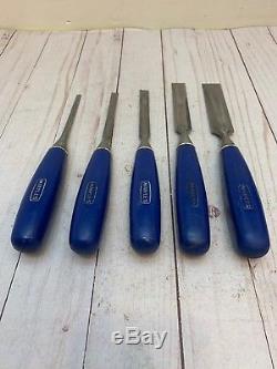 Vintage Set of Five Marples Blue Handle Woodworking Paring Chisel Set England