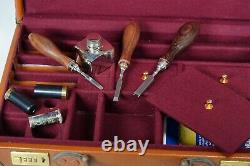 Vintage Silver Pewter Wood Working Set shotgun Wood Case WOW