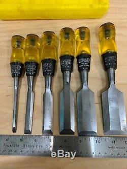 Vintage Stanley No. 16-601 Set Of 6 woodworking Chisels No. 60 With Casing