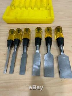 Vintage Stanley No. 16-601 Set Of 6 woodworking Chisels No. 60 With Casing