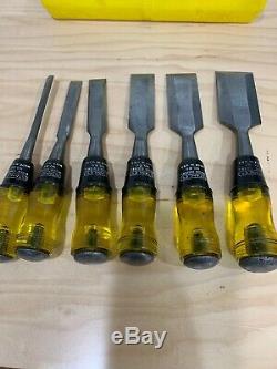 Vintage Stanley No. 16-601 Set Of 6 woodworking Chisels No. 60 With Casing