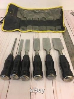 Vintage Stanley No 60. Woodworking Chisel Set Of 6 With Original Pouch USA