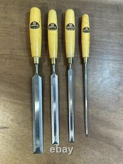 Vintage Unused Marples Set of Paring Bevel Edge Chisels Carving Woodwork Tool