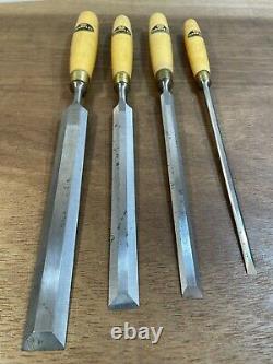 Vintage Unused Marples Set of Paring Bevel Edge Chisels Carving Woodwork Tool