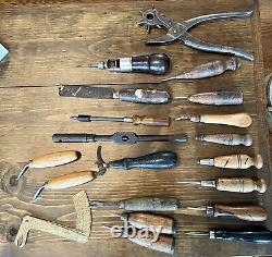 Vintage Wood Handled Awls & Hand Tools for Woodworking and Leather work Lot