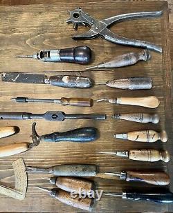 Vintage Wood Handled Awls & Hand Tools for Woodworking and Leather work Lot