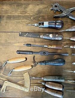 Vintage Wood Handled Awls & Hand Tools for Woodworking and Leather work Lot