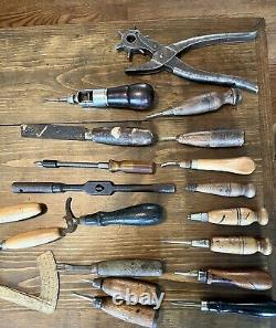 Vintage Wood Handled Awls & Hand Tools for Woodworking and Leather work Lot