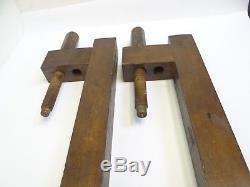 Vintage Wood Iron Carpentry Table Clamps Screw Down Type Vises Woodworking Large