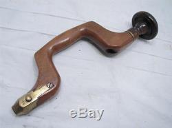 Vintage Wooden Brace withBrass Rosewood Pad Woodworking Tool Drill