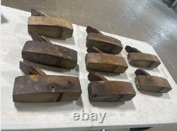 Vintage Wooden Primitive Handmade Block Wood Working Coffin PLANER Tool lot of 8