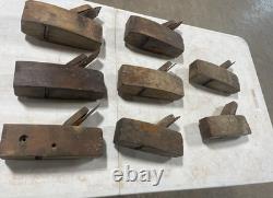Vintage Wooden Primitive Handmade Block Wood Working Coffin PLANER Tool lot of 8