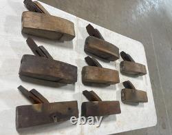 Vintage Wooden Primitive Handmade Block Wood Working Coffin PLANER Tool lot of 8