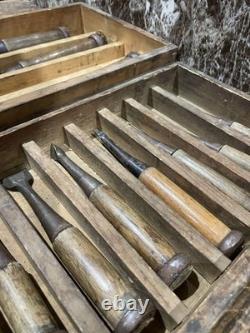 Vintage Woodworking Chisels Set in Wooden Box DIY Tools Used Condition