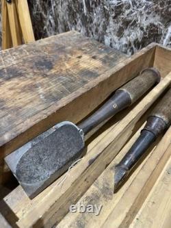 Vintage Woodworking Chisels Set in Wooden Box DIY Tools Used Condition