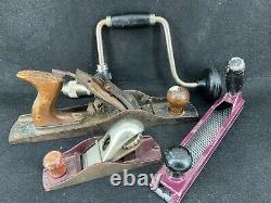 Vintage Woodworking Tools Lot, Wood Plane 13 1/2, Vintage Drill Ratcheting 13+