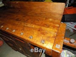 Vintage Work Bench Table with 2 Vise Desk- Vintage Woodworking