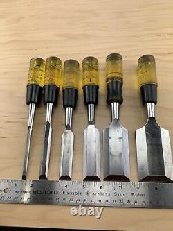 Vintage set of 6 Buck Bros Woodworking Bevel Edge Chisel 1/4'' to 2'' USA