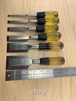 Vintage set of 6 Buck Bros Woodworking Bevel Edge Chisel 1/4'' to 2'' USA