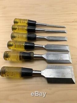 Vintage set of 6 Buck Bros Woodworking Bevel Edge Chisel 1/4'' to 2'' USA