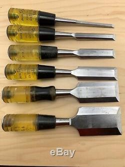 Vintage set of 6 Buck Bros Woodworking Bevel Edge Chisel 1/4'' to 2'' USA