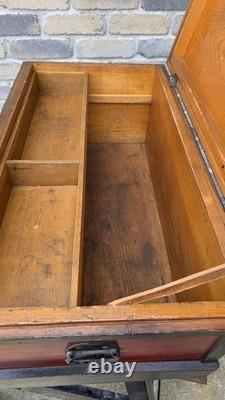 Vtg Antique Wood Carpenter Tool Chest Trunk Toolbox Storage