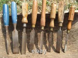 Vtg Lot Of 19 Woodworkers Carpenter Carving Bench Flat Chisels Stanley, Parasol