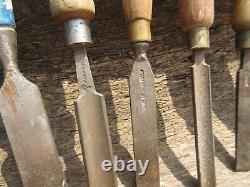 Vtg Lot Of 19 Woodworkers Carpenter Carving Bench Flat Chisels Stanley, Parasol