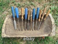 Vtg Lot Of 19 Woodworkers Carpenter Carving Bench Flat Chisels Stanley, Parasol