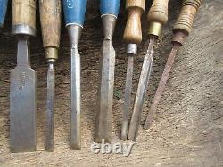 Vtg Lot Of 19 Woodworkers Carpenter Carving Bench Flat Chisels Stanley, Parasol