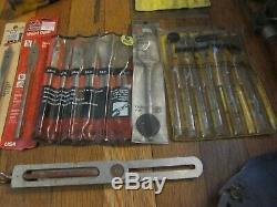 Vtg Woodworking Tool Lot Drill Bits Clamp Bevel Square Craftsman Table Saw Parts
