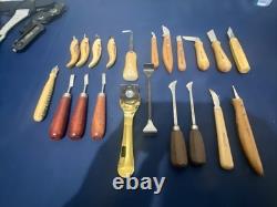 Wood Carving Hand Tools Lot Of (21) With Blades And Extras