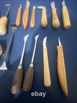 Wood Carving Hand Tools Lot Of (21) With Blades And Extras